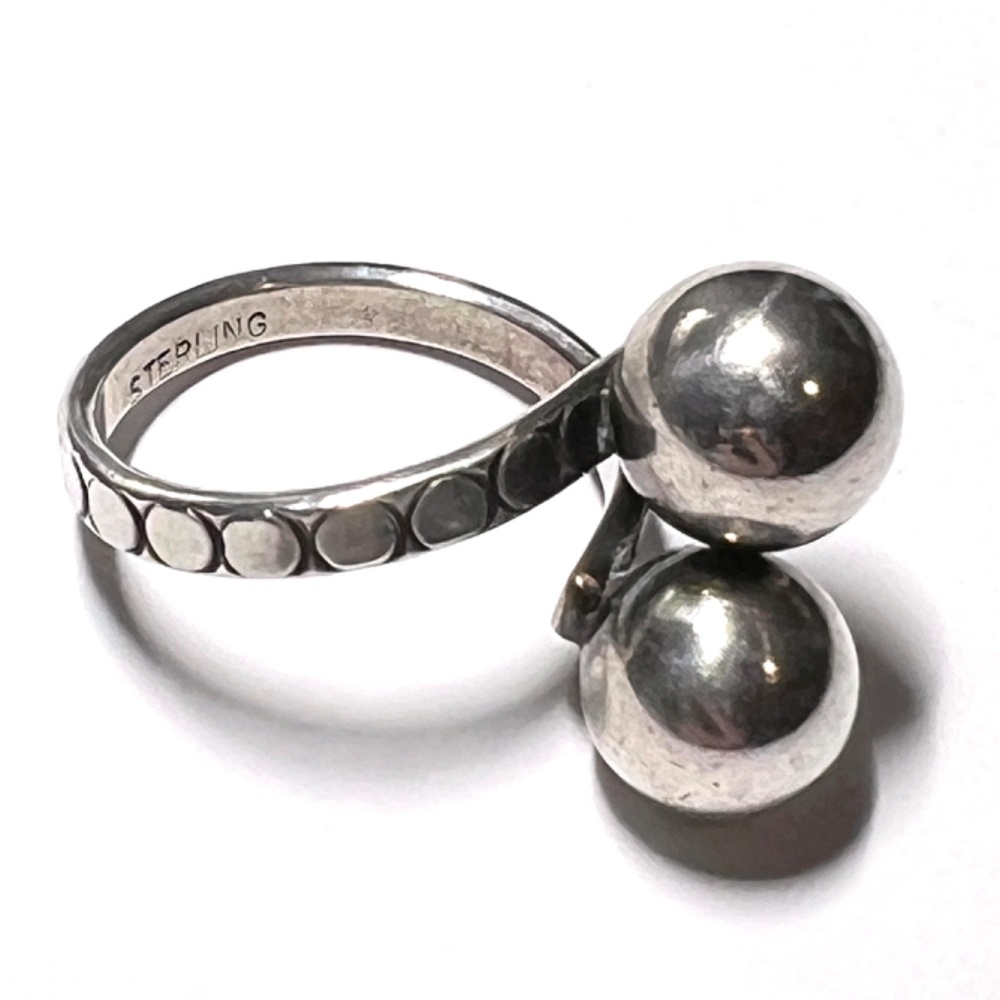 Mid-Century Vintage Sterling Silver Double Ball Ring  1940's - Picture 5 of 11